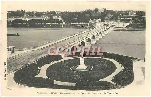 Ansichtskarte AK Tours Statue Descartes Le Pont de Pierre et la Tranchee (carte 1900)