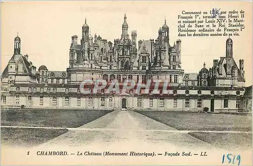 Ansichtskarte AK Chambord Le Chateau (Monument Historique) Facade Sud