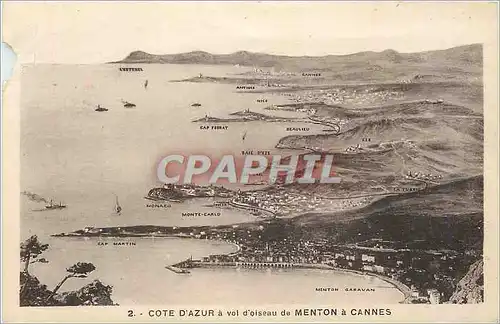 Cartes postales Cote d'Azur a vol d'Oiseau de Menton a Cannes