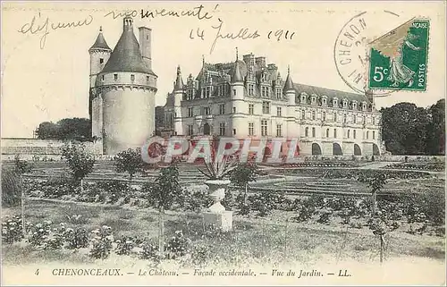 Cartes postales Chenonceaux Le Chateau Facade Occidentale Vue du Jardin