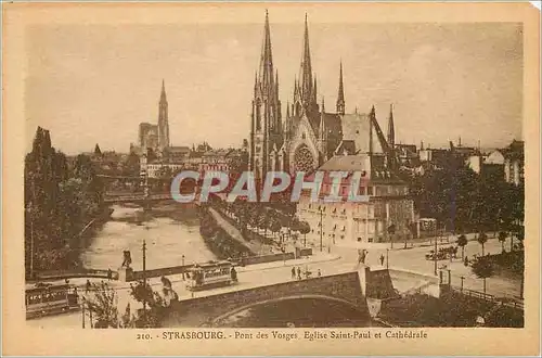 Cartes postales Strasbourg Pont des Vosges Eglise Saint Paul et Cathedrale Tramway