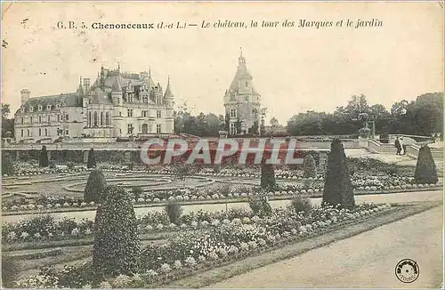 Cartes postales Chenonceaux (I et L) Le Chateau la Tour des Marques et le Jardin