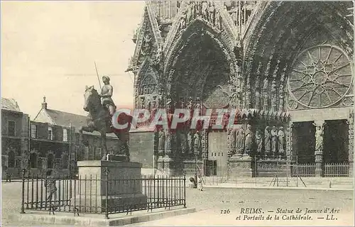 Cartes postales Reims Statue de Jeanne d'Arc et Portails de la Cathedrale