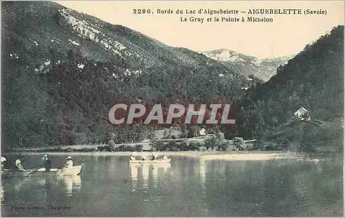 Cartes postales Bords du Lac d'Aiguebelette (Savoie) Le Gruy et la Pointe a Michelon Canoe