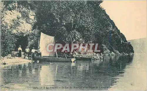Cartes postales Aix les Bains Le Lac du Bourget et la Grotte de Lamartine Bateau