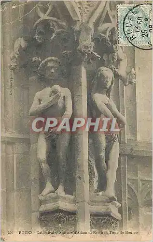 Cartes postales Rouen Cathedrale Statues d'Adam et Eve a la Tour de Beurre