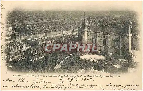 Cartes postales Lyon Le Sanctuaire de Fourviere et la Ville vue prise de la Tour Metallique (carte 1900)