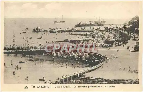 Cartes postales Arcachon Cote d'Argent La Nouvelle Promenade et les Jetees Bateaux