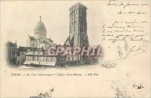 Cartes postales Tours La Tour Charlemagne et l'Eglise Saint Martin (carte 1900)
