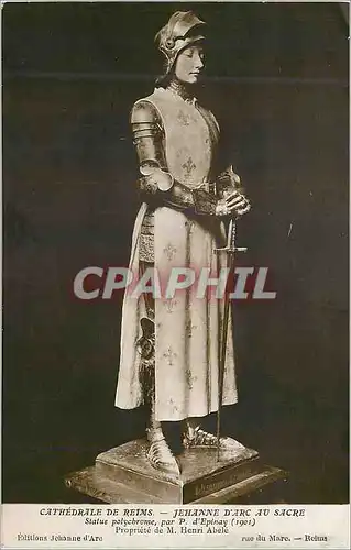 Ansichtskarte AK Cathedrale de Reims Jeanne d'Arc au Sacre Statue Polychrome