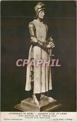 Cartes postales Cathedrale de Reims Jeanne d'Arc au Sacre Statue Polychrome