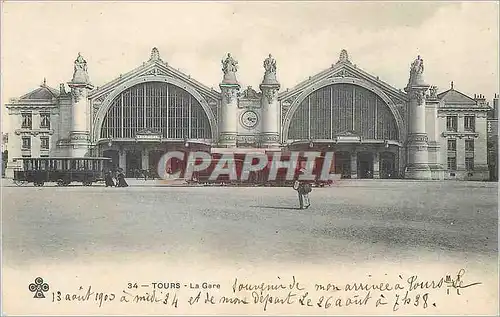 Cartes postales Tours La Gare Tramway (carte 1900)