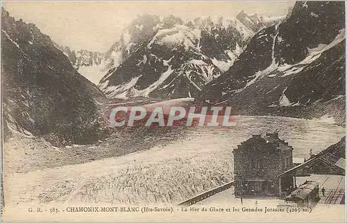 Ansichtskarte AK Chamonix Mont Blanc (Hte Savoie) La Mer de Glace et les Grandes Jorasses Train