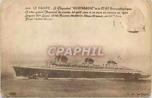 Ansichtskarte AK Le Havre Le Paquebot Normandie de la Gle Transatlantique Bateau