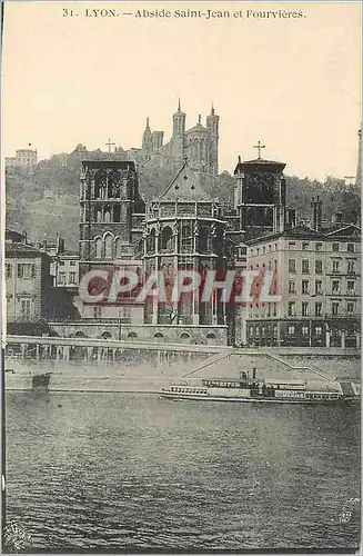 Cartes postales Lyon Abside Saint Jean et Fourvieres Bateau Peniche