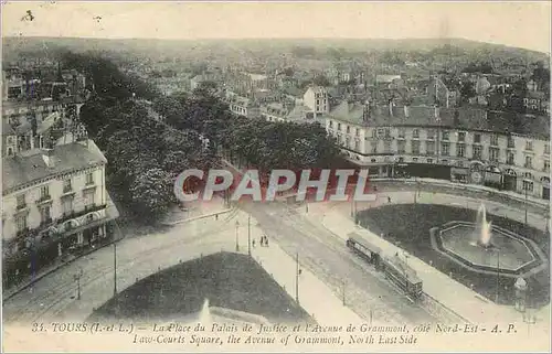 Ansichtskarte AK Tours (I et L) la Place du Palais de Justice et l'avenue de Grammont Tramway