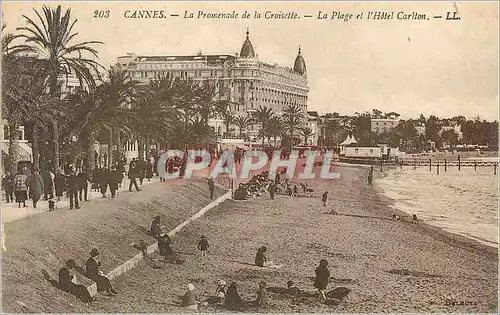 Cartes postales Cannes La Promenade de la Croisette La Plage et l'Hotel Carlton