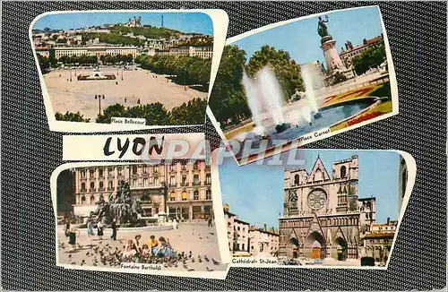 Cartes postales moderne Lyon (Rhone) Place Bellecour Place Carnot Fontaine Batholdi Cathedrale St Jean