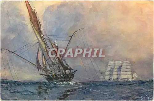 Cartes postales Thonier sur les lieux de Peche les Lignes a la Mer (Dessin de A Sebille) Bateau