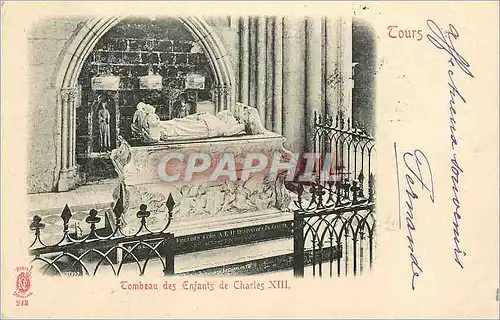 Cartes postales Tours Tombeau des Enfants de Charles XIII (carte 1900)