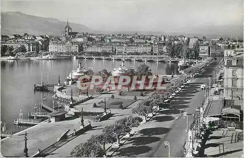 Moderne Karte Geneve Quai du Mont Blanc et vue sur la Ville Bateaux