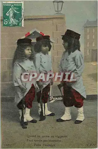 Cartes postales Quand on arrive au Regiment Faut Savoir Positivement Faire l'Exercice Enfants Militaria