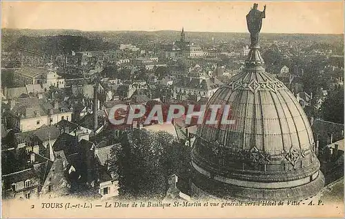 Cartes postales Tours (I et L) Le Dome de la Basilique St Martin et vue Generale vers l'Hotel de Ville
