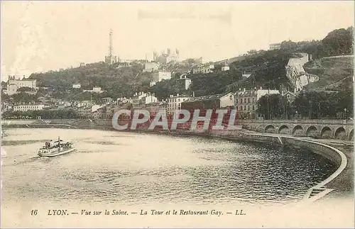 Cartes postales Lyon Vue sur la Saone La Tour et le Restaurant Gay