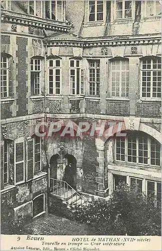 Cartes postales Rouen Hotel de Mathan (XVIIe Siecle) Tourelle et Trompe Cour Interieure