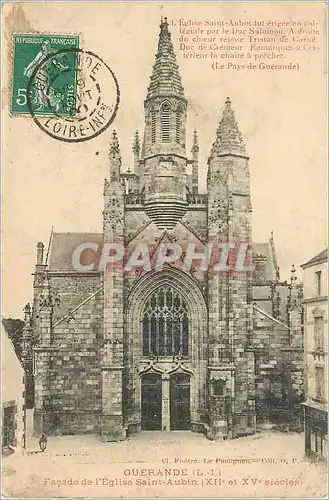 Cartes postales Guerande (L I) Facade de l'Eglise Saint Aubin (XIIe et XVe Secles)