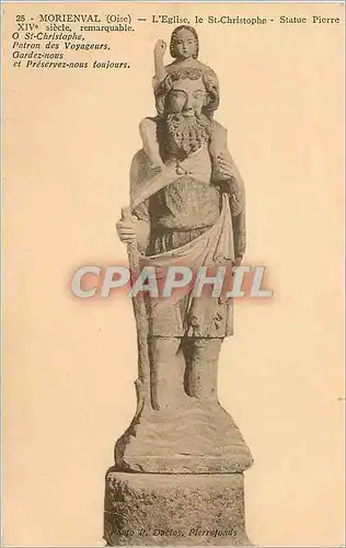 Cartes postales Morienval (Oise) L'Eglise le St Christophe Statue Pierre XIVe Siecle