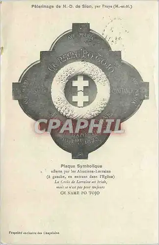 Cartes postales Pelerinage de N D de Sion par Praye (M et M) Plaque Symbolique