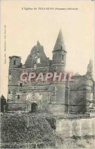 Cartes postales L'Eglise de Tilloloy (Somme) Detruite Militaria