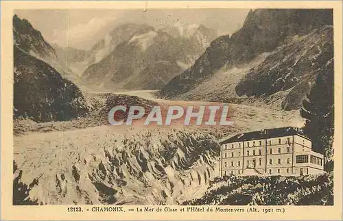 Cartes postales Chamonix La Mer de Glace et l'Hotel du Montenvers (Alt 1921 m)