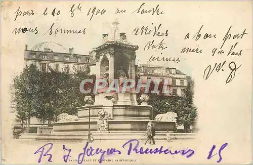 Cartes postales Paris Place et Fontaine Saint Sulpice (carte 1900)