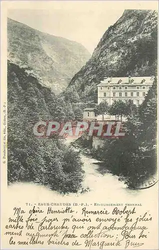 Cartes postales Eaux Chaudes (B P) Etablissement Thermal (carte 1900)
