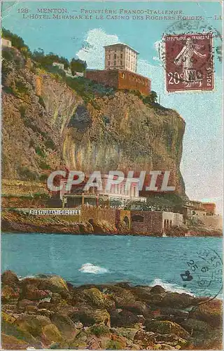 Cartes postales Menton Frontiere Franco Italienne L'Hotel Miramar et le Casino des Rochers Rouges