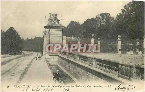 Cartes postales Versailles La Route de Saint Cyr et une des Grilles des Cent Marches