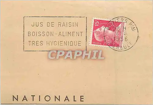 Morceau de lettre 15c Flamme Jus de Raisin Boisson Aliment Tres hygienique 1956 Beziers
