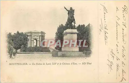 Cartes postales Montpellier la Statue de Louis XIVe le Chateau d'Eau (carte 1900)