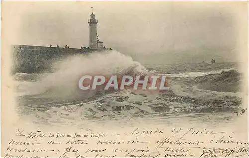 Cartes postales Le Havre La Jetee un Jour de Tempete Phare (carte 1900)