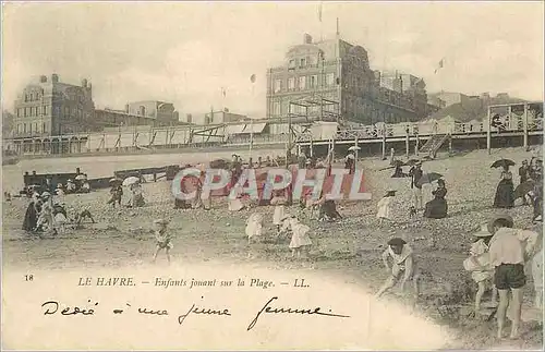 Cartes postales Le Havre Enfants Jouant sur la Plage (carte 1900)