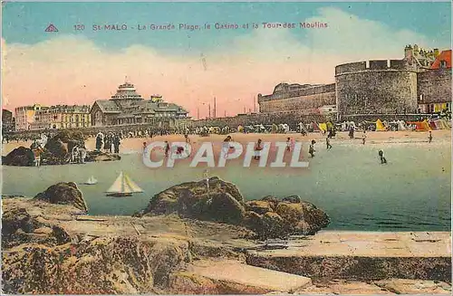 Cartes postales Saint Malo La Grande Plage Le Casino et la Tour des Moulins