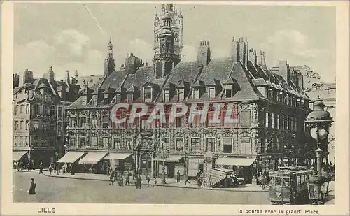 Cartes postales Lille La Bourse avec la Grand Plage Tramway