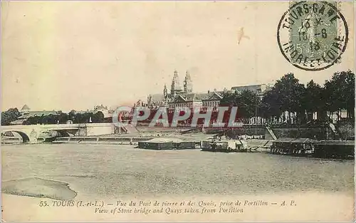 Ansichtskarte AK Tours (I et L) Vue du Pont de Pierre et des Quais prise du Fortillon