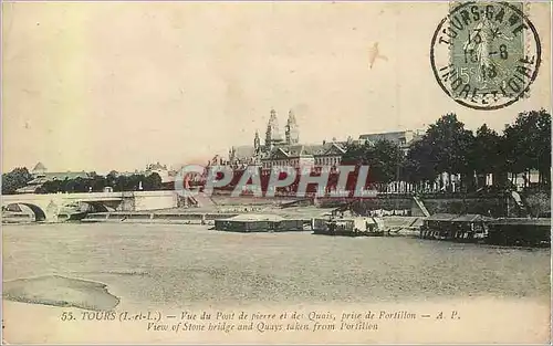 Cartes postales Tours (I et L) Vue du Pont de Pierre et des Quais prise du Fortillon