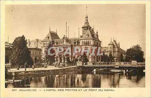 Ansichtskarte AK Mulhouse L'Hotel des Postes et le Pont du Canal