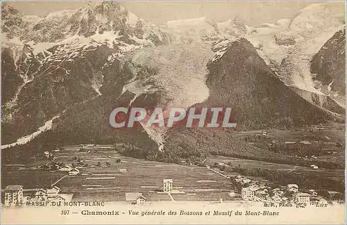 Cartes postales Chamonix Vue Generale des Bossons et Massif du Mont Blanc
