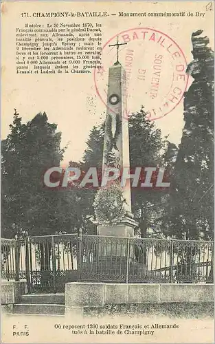 Cartes postales Champigny La Bataille Monument Commemoratif de Bry Militaria