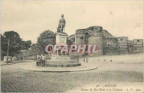 Cartes postales Angers Statue du Roi Rene et le Chateau